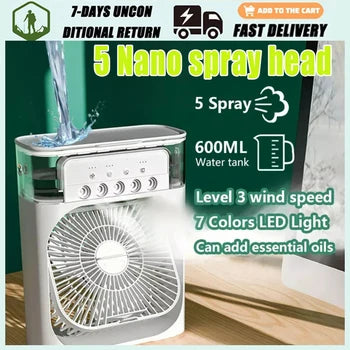 Portable 3 In 1 Fan AIr Conditioner Household Small Air Cooler LED Night Lights