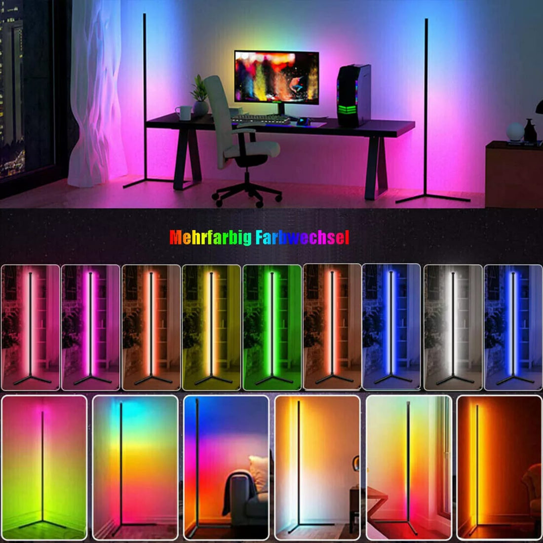 Remote Control LED Light Corner Lamp ABS 20 Watt Multicolour 132cm